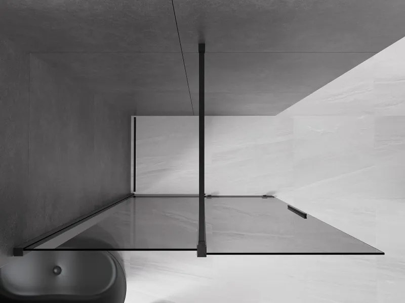 Mexen Velar, sprchová zástena s posuvnými dverami Walk-in 140 x 200 cm, 8mm šedé sklo, čierna matná, 871-140-000-43-70