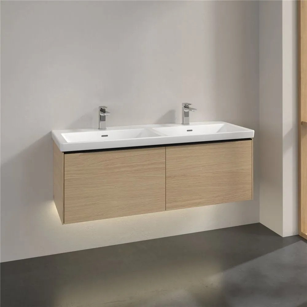 VILLEROY &amp; BOCH Subway 3.0 závesná skrinka pod dvojumývadlo, 2 zásuvky, s LED osvetlením, 1272 x 478 x 429 mm, Nordic Oak, C567L1VJ