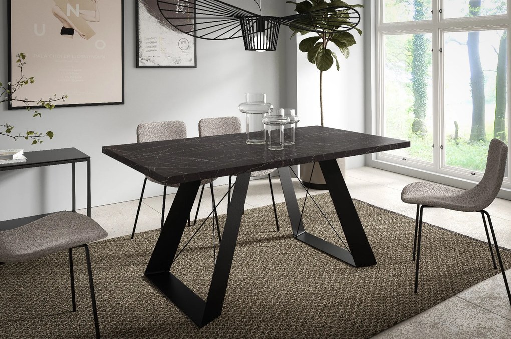 Dizajnový rozkladací jedálenský stôl TAIT čierny mramor Rozmer stola: rozmer 160cm
