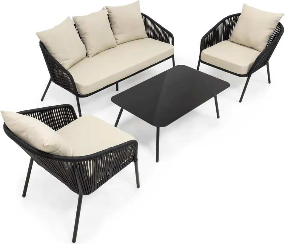 Záhradný nábytok na terasu – pohovka, kreslá a stolík Springos GF0116 čierno-béžová súprava