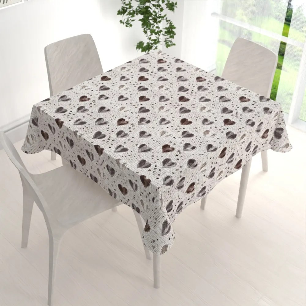 Biante Bavlnený štvorcový obrus Sandra SA-027 Tmavé srdce na smotanovom 130x130 cm