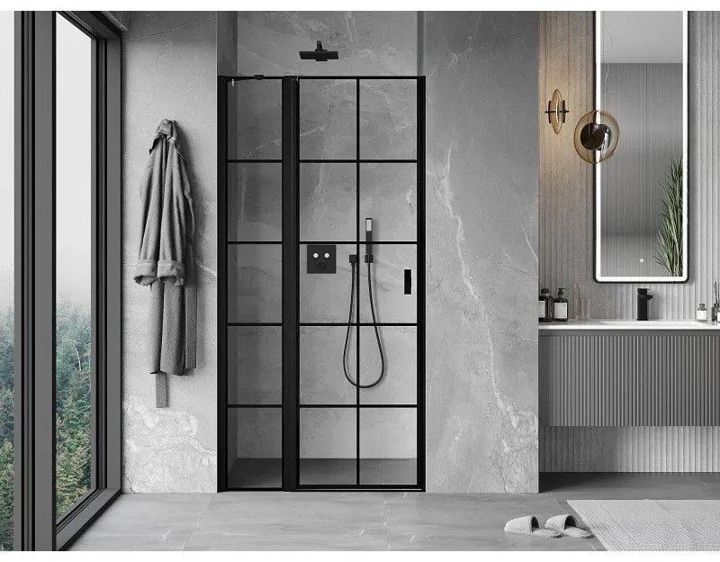 Mexen MIST, 1-krídlové sprchové dvere (1d+1s) 110x200 cm, 6mm číre sklo so vzorom mriežky, ľavý variant, 8A4-110-000-70-77-L