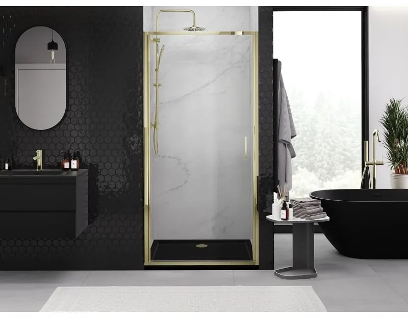 Mexen Exo, výklopné sprchové dvere 85 cm, číre sklo, zlatá, 817-085-000-50-00