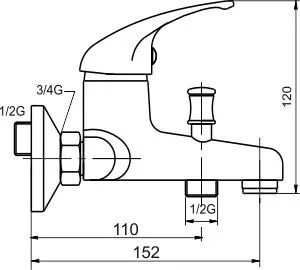 Novaservis Metalia 55, vaňová batéria bez príslušenstva 150 mm, chrómová, 55020/1,0