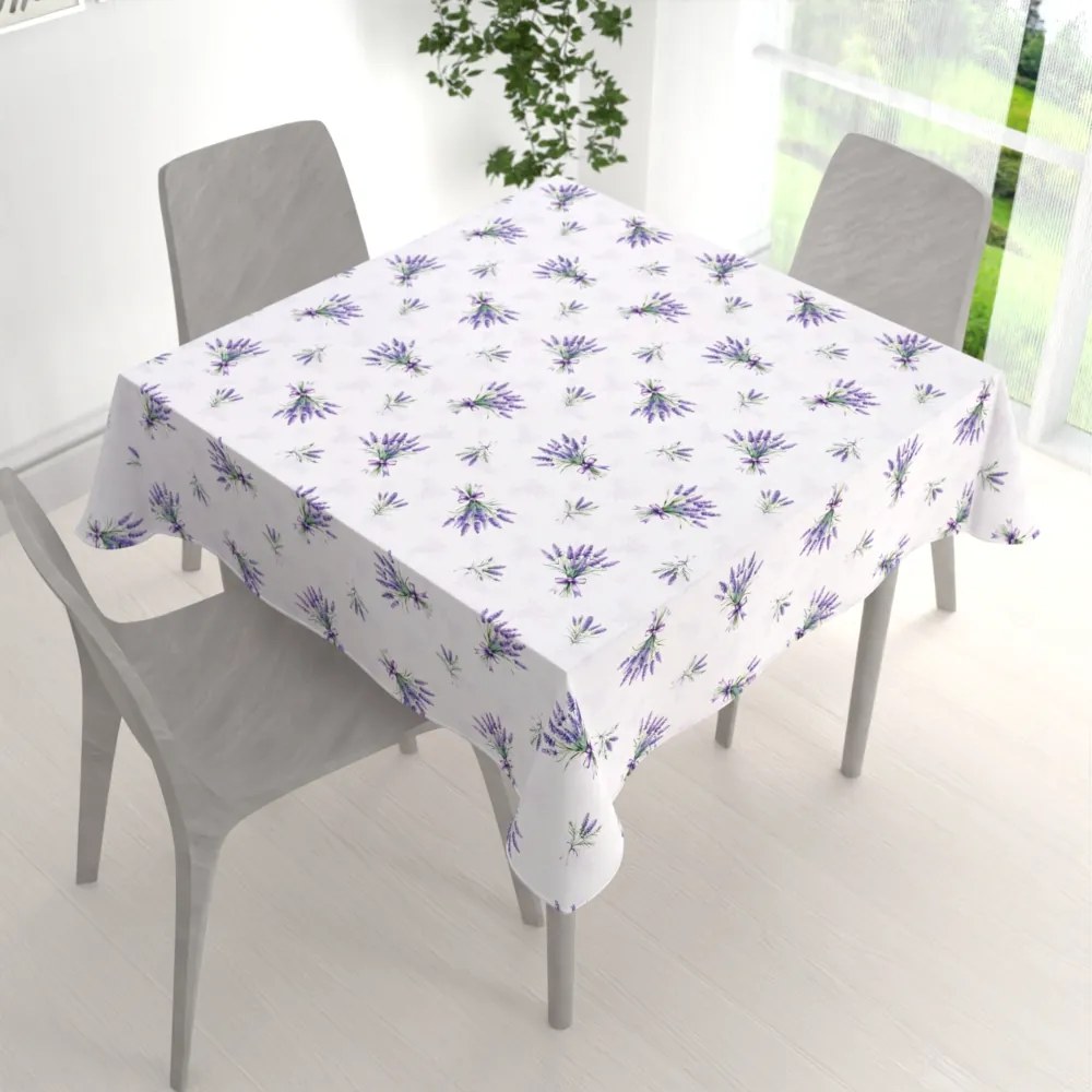 Biante Teflónový štvorcový obrus TF-128 Vetvičky levandúľ na bielom 40x40 cm