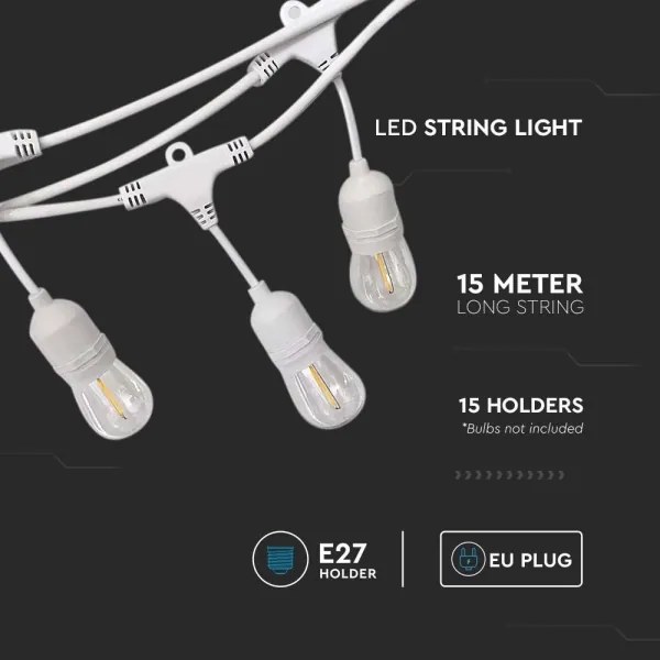 Vonkajší svetelný reťazec STRING — 15 pätíc E27, max. 40 W, 230 V, dĺžka 15 m, krytie IP65