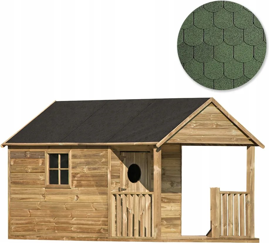 Drevený záhradný domček pre deti Šimon Veľký! zelený šindeľ Set