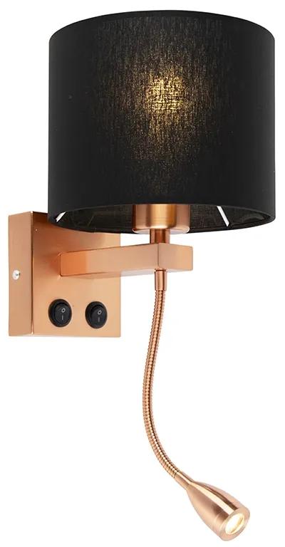 Nástenná lampa v štýle art deco medená s čiernym tienidlom - Brescia