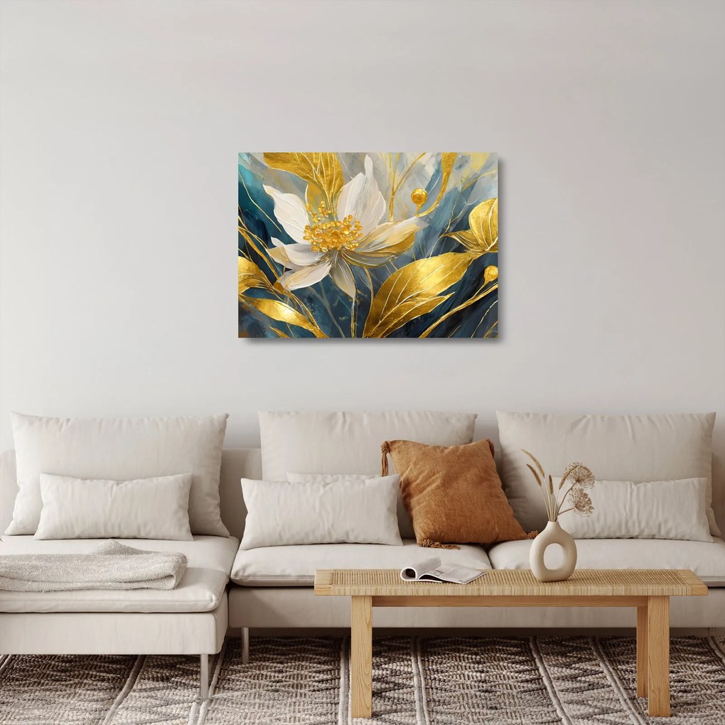 Sklenený obraz - Maľba zlatých kvetov (70x50 cm)