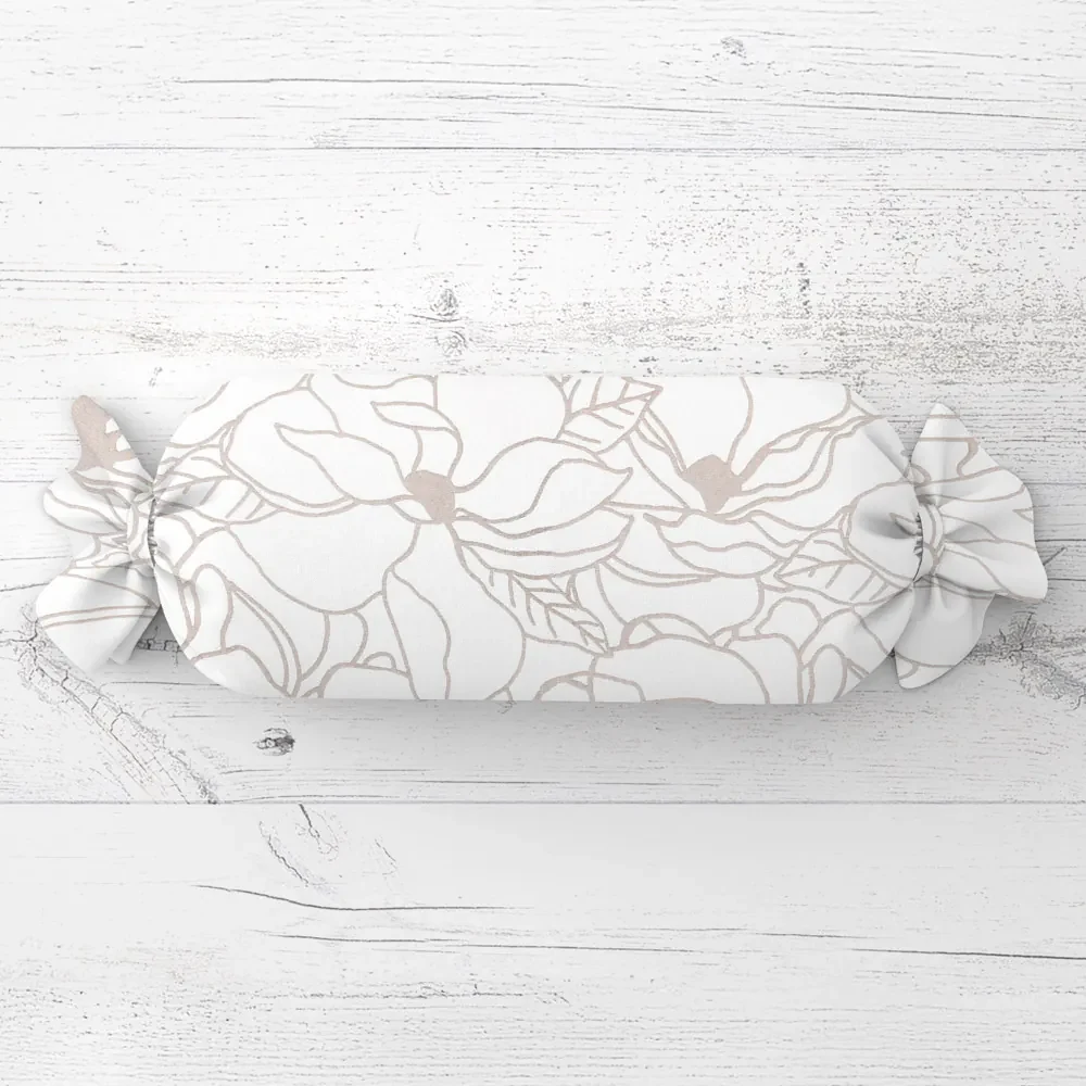 Biante Vankúš valec bonbon Sandra SA-268 Béžové designové kvety na bielom 15x60 cm