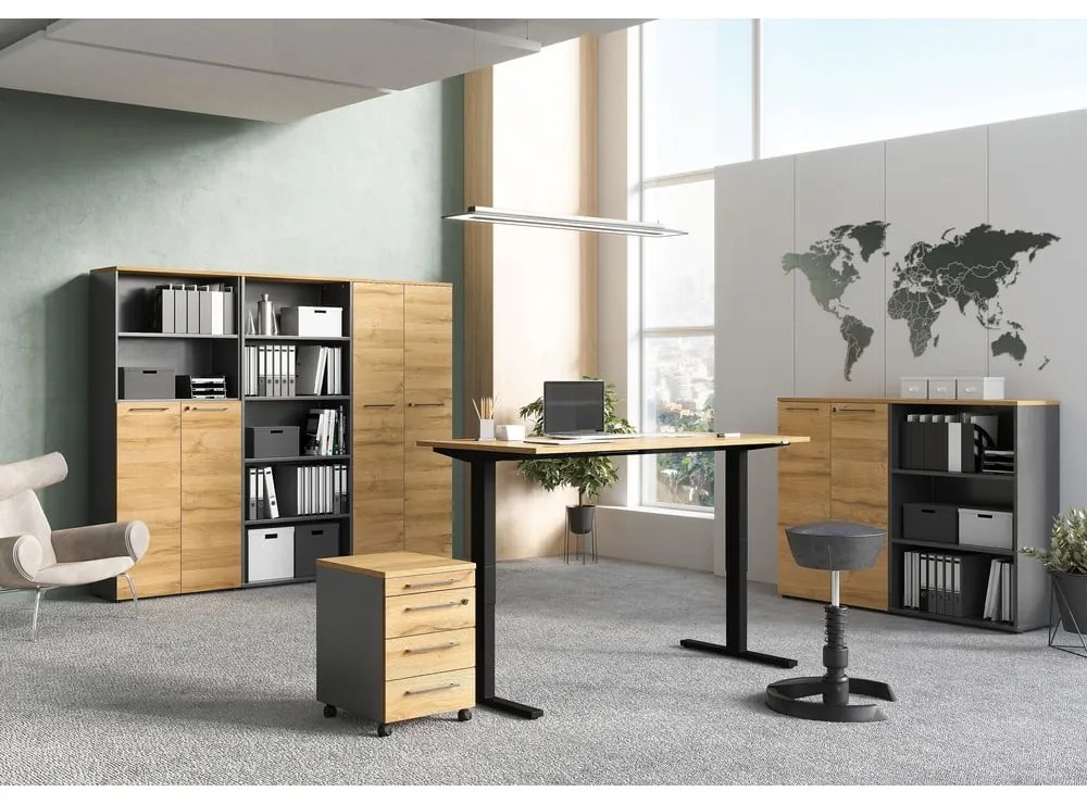 Antracitovosivá prírodná šatníková skriňa v dekore duba 80x197 cm Agenda - Germania