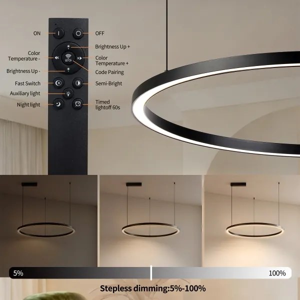 Brilagi - LED stmievateľný luster na lankách PORTOFINO LED/60W/230V pr. 80 cm čierna +DO