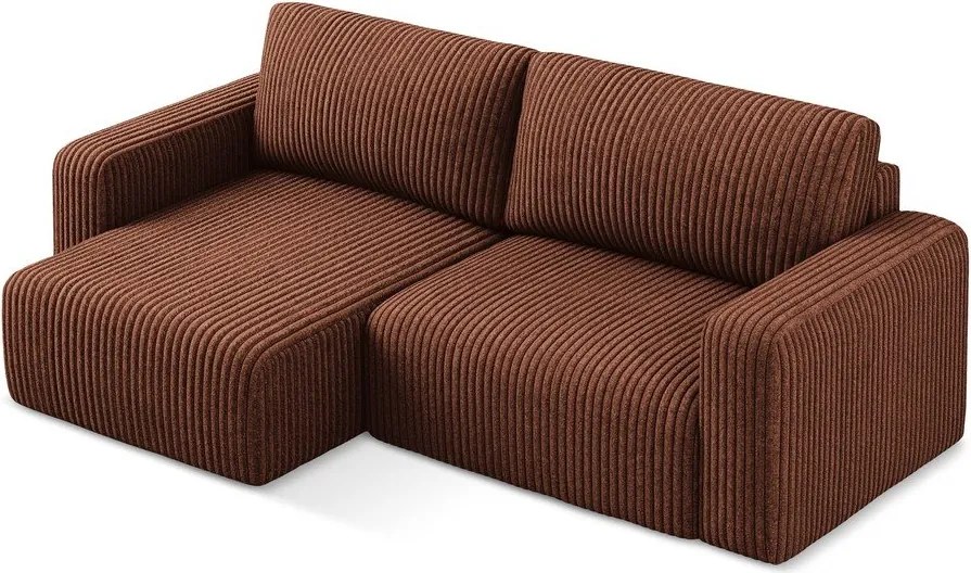 Menčestrová rozkladacia/s úložným priestorom rohová pohovka v terakotovej farbe (ľavý roh/s leňoškou) Kona – Makamii