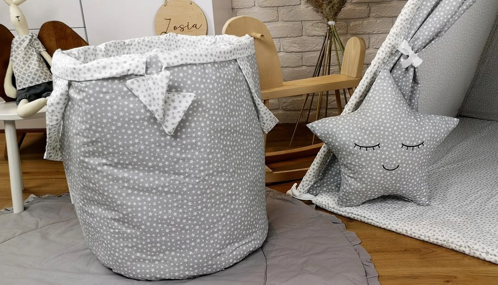 Detský kôš na hračky STARS - šedý/biely
