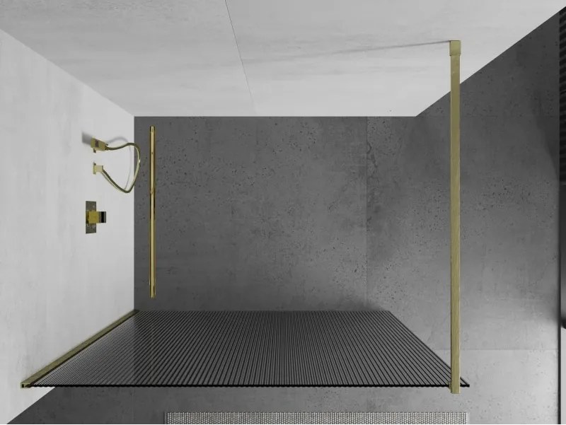 Mexen Kioto, sprchová zástena Walk-In 80 x 200 cm, 8mm sklo s rebrovým vzorom, zlatý matný profil, 800-080-101-55-09