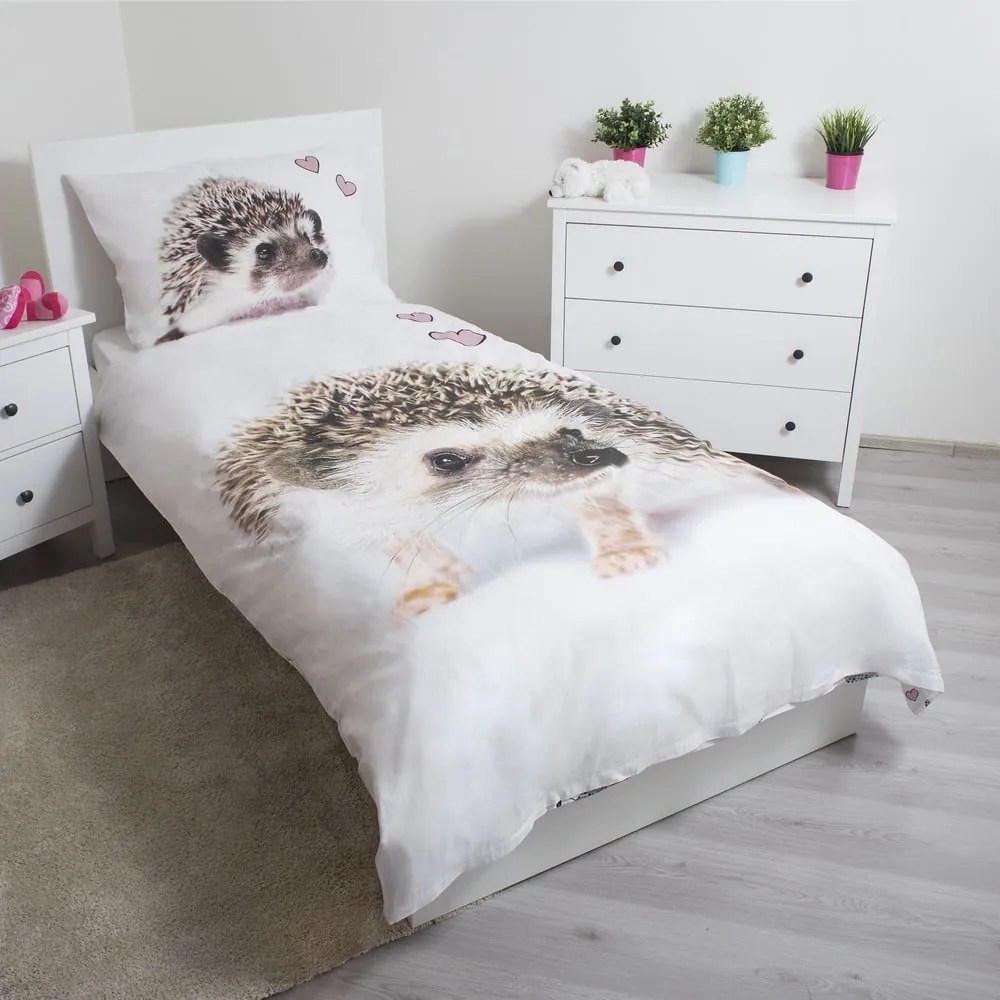Bielo-hnedé bavlnené detské obliečky na jednolôžko 140x200 cm Hedgehog – Jerry Fabrics