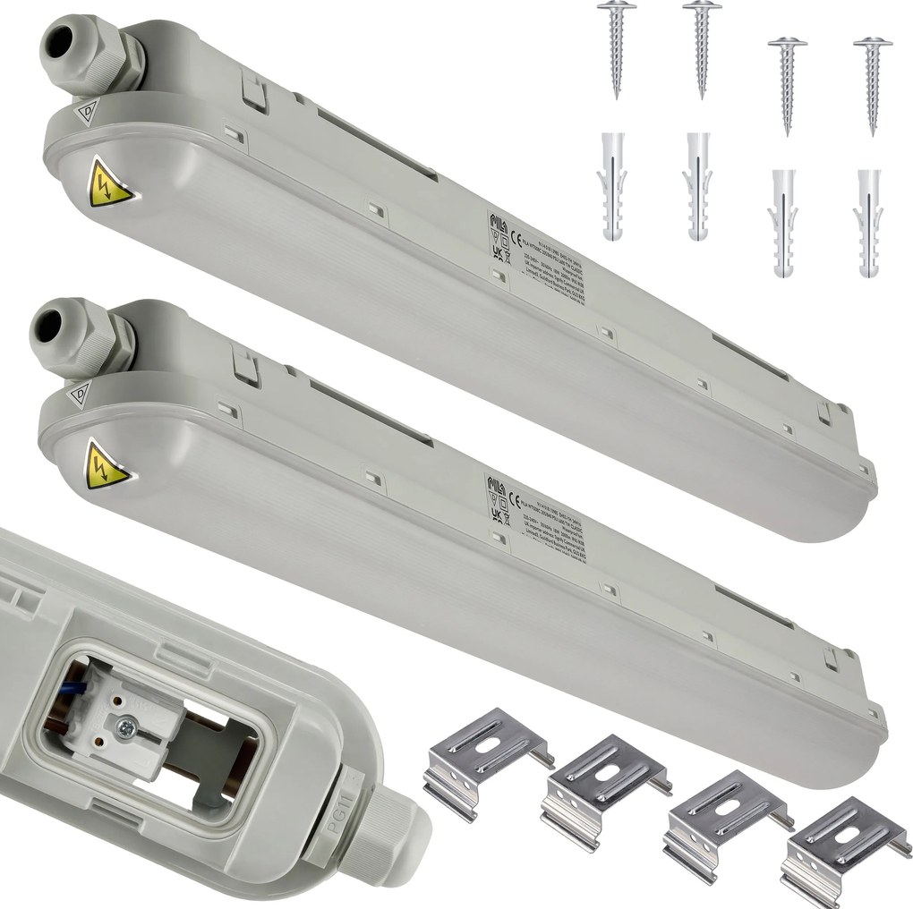 SADA 2 ks hermetických svietidiel PILA 60cm 18W 4000K 2000lm IP65