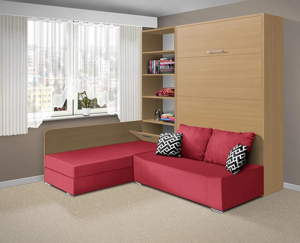 Nabytekmorava Sklápacia posteľ s pohovkou VS 21075 - 200x160 cm farba pohovky: Červená, Typ farebného prevedenia: Agát / dvere agát