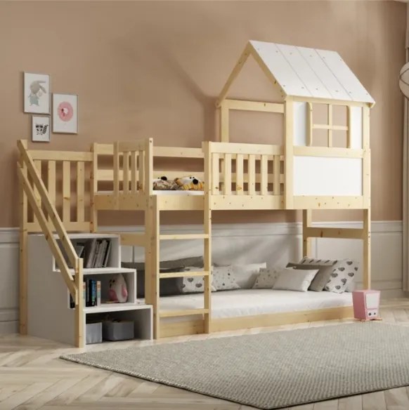 Interbeds Poschodová posteľ Antresola Domček so schodíkmi 200cm x 90cm