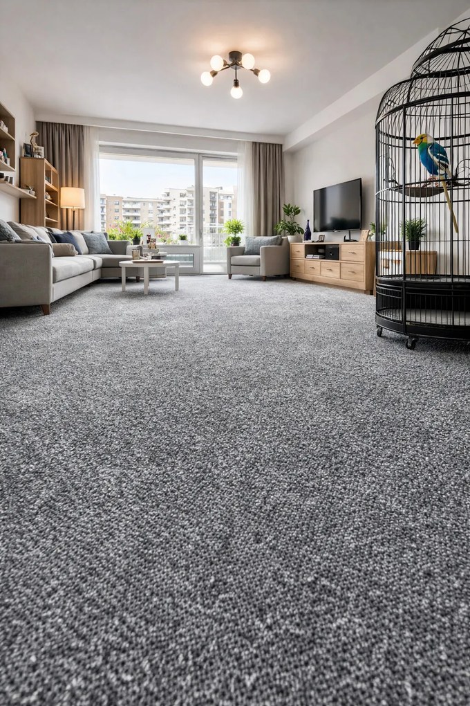 Vopi, Metrážny koberec Messina antra - neúčtujeme odrezky z role, na mieru, šíře 1,33m,1m,2m,3m,4m,na mieru, neúčtujeme odrezky, šedá, ab (mriežka), obývacia izba