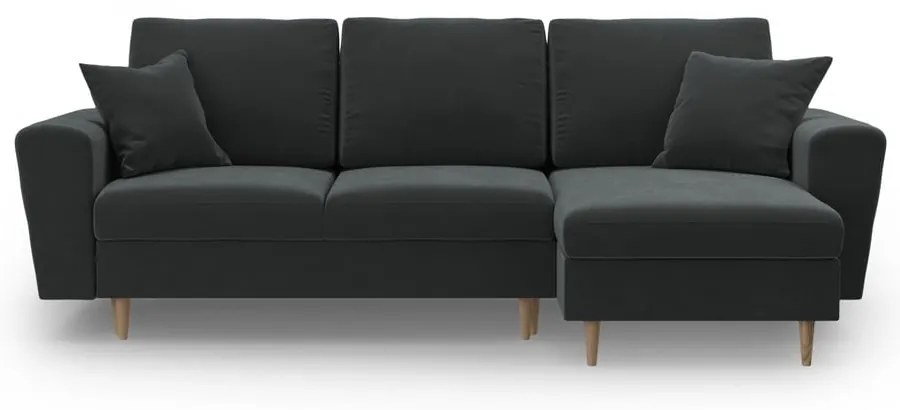 Tmavosivá zamatová rozkladacia/s úložným priestorom rohová pohovka Kyoto – Cosmopolitan Design