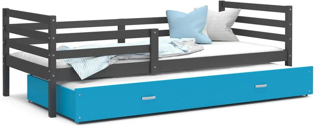 Expedo Drevená detská posteľ RACEK P2 COLOR + matrac + rošt ZADARMO, 184x80 cm, šedá/modrá