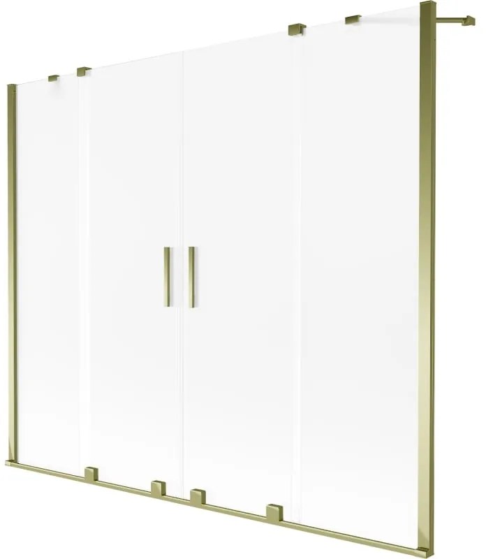 Mexen Velar Duo, 2-krídlová vaňová zástena s posuvnými dverami 200 x 150 cm, námraza, zlatý lesklý profil, 896-200-000-32-50
