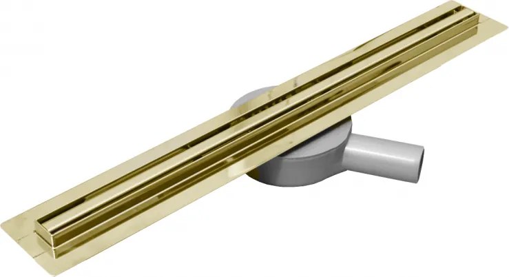 MEXEN Flat nerezový sprchový žľab s rotačným 360° sifónom 60 cm, vzor SLIM, zlatá, 1541060