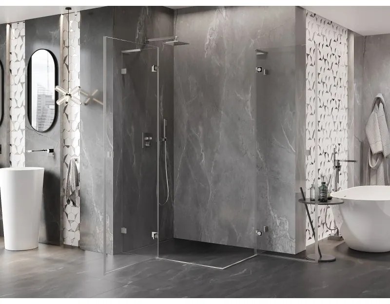 Mexen Lunar, L Duo výklopný sprchový kút 110 x 105 cm, 8mm číre sklo, oceľový profil, 834L-110L-105P-97-00