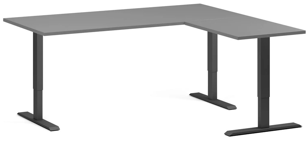 Výškovo nastaviteľný stôl, 180x160 cm, 3 motory, L/P, čierna podnož, grafit