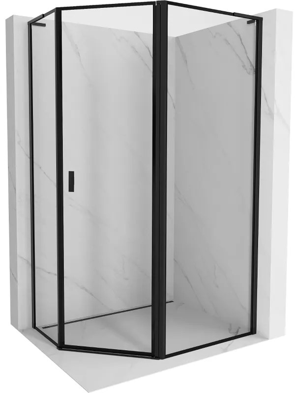 Mexen Mist L, päťuholníkový sprchový kút s krídlovými dverami, 90 x 80 cm, 8mm číre sklo, čierny profil, 8A8L-090-080-70-70-P