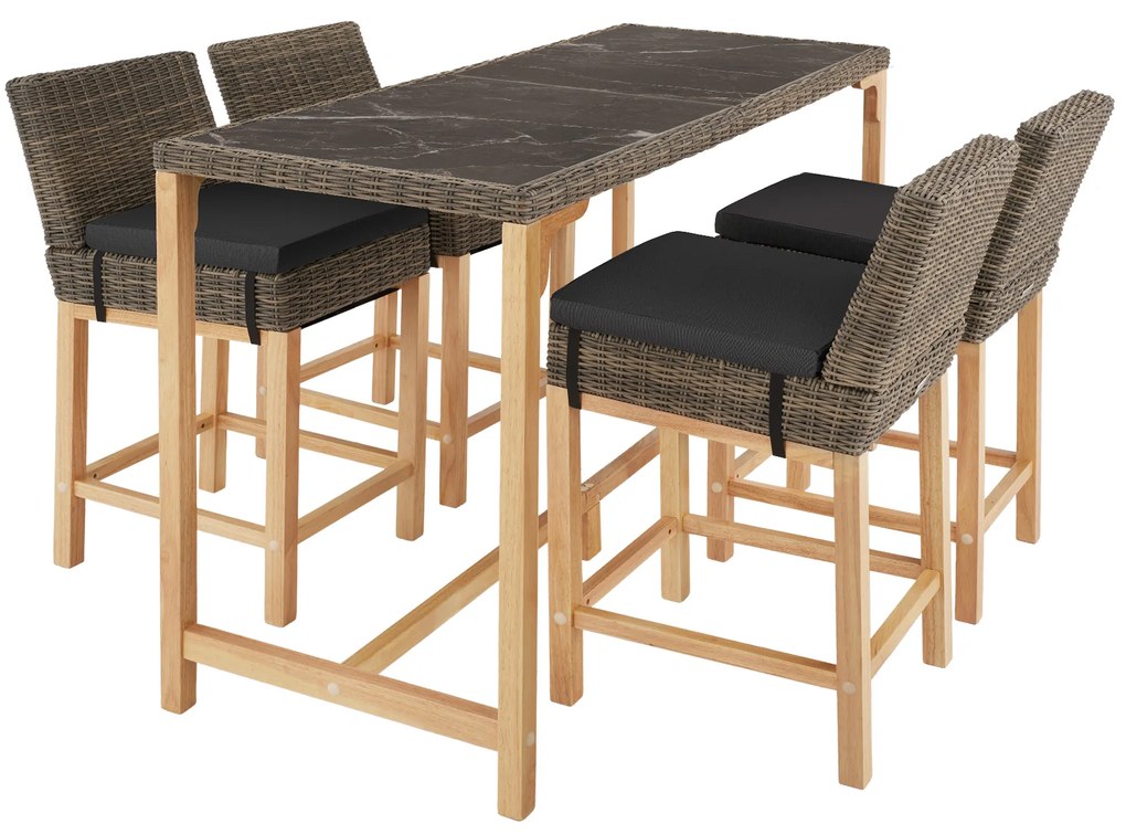 tectake 404853 ratanový barový stôl lovas so 4 stoličkami latina - prírodné