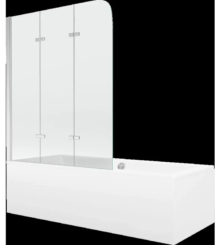 Mexen Cube obdĺžniková vaňa 170 x 80 cm s obkladom a 3-krídlovou sprchovou zástenou 120 cm, transparentnéné, chrómová