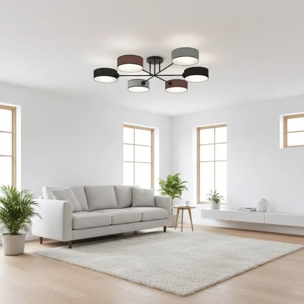 Prisadené svietidlo MAGA 6xE14/10W/230V čierna/hnedá/sivá