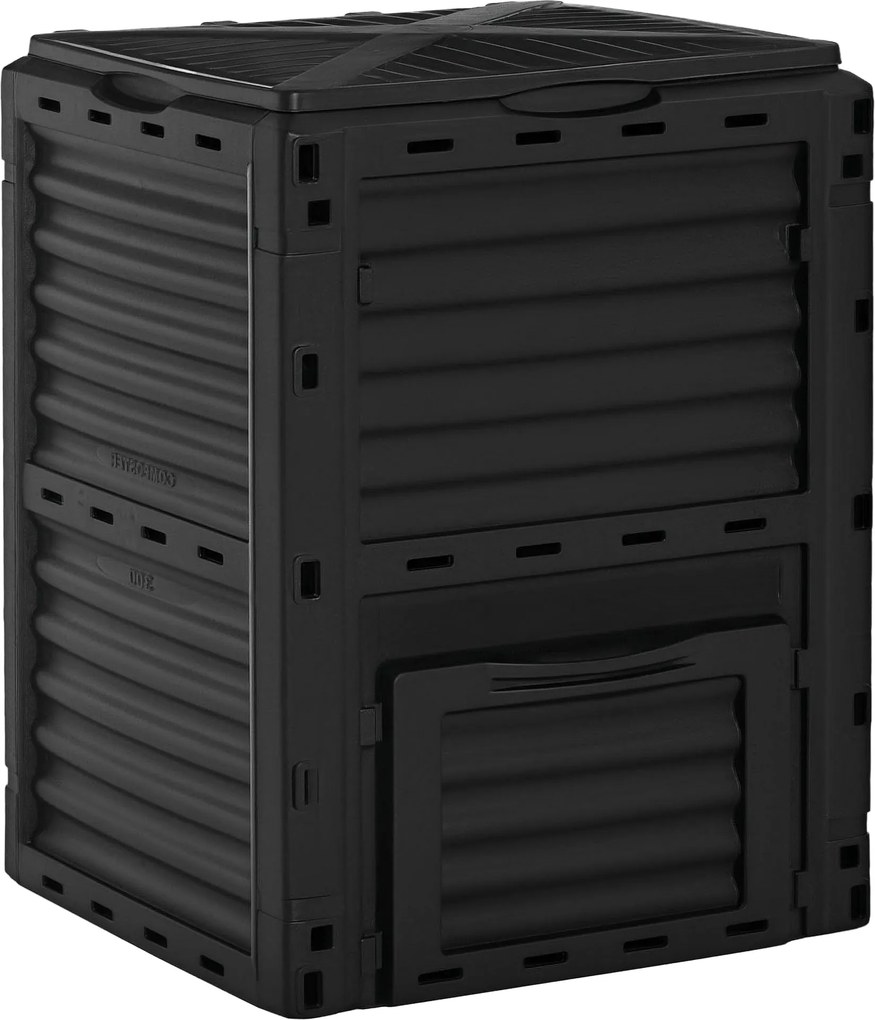 Outsunny kompostér s kapacitou 300L na výrobu organického hnojiva so 48 ventilmi, 60.5x60.5x81.5 cm, čierny | Aosom
