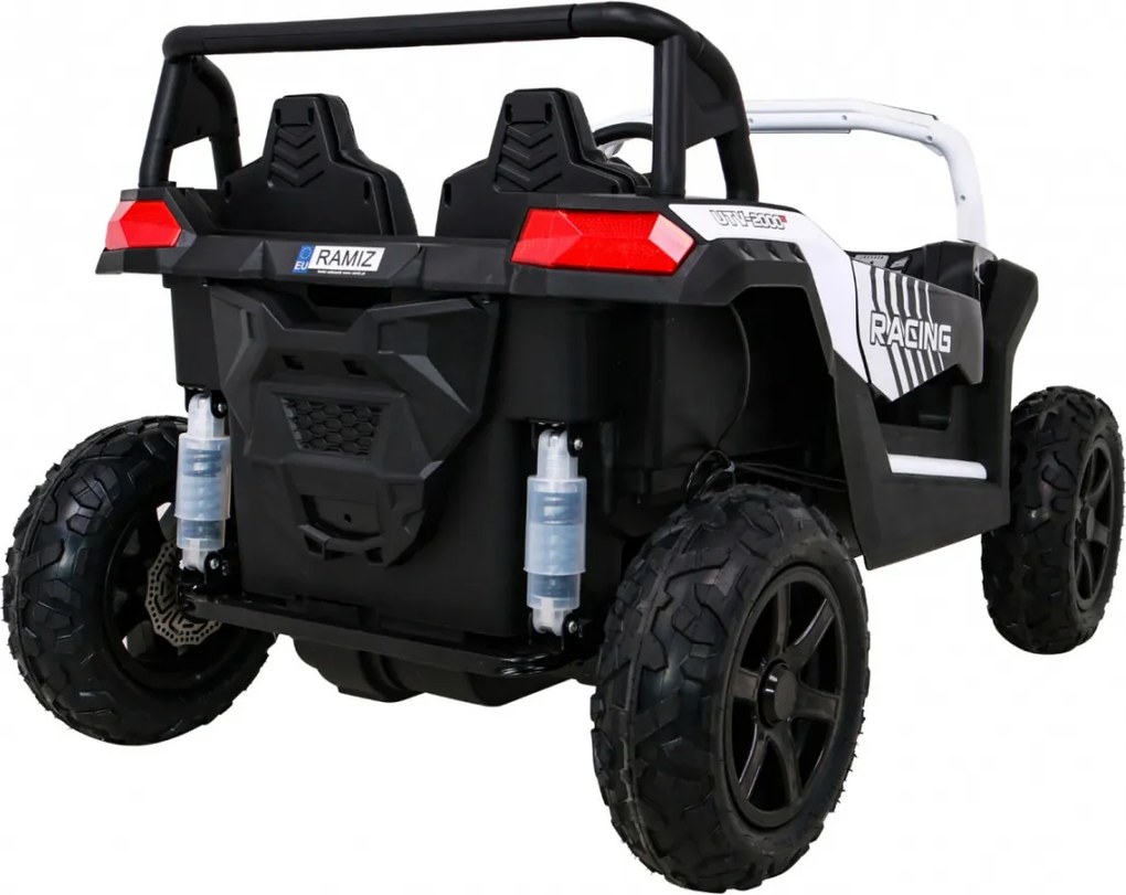 Ramiz Silná pretekárska štvorkolka pre 2 deti Biela + Bezkartáčový motor + Nafukovacie kolesá + LED zvuk