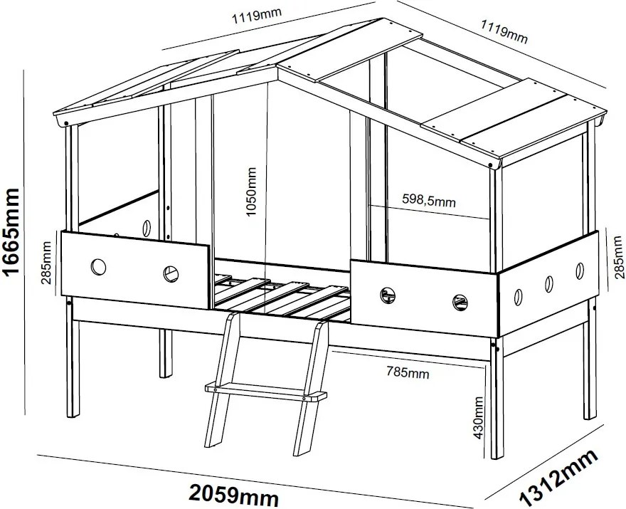 Detská posteľ Cortino 90x200 cm, domeček se stříškou