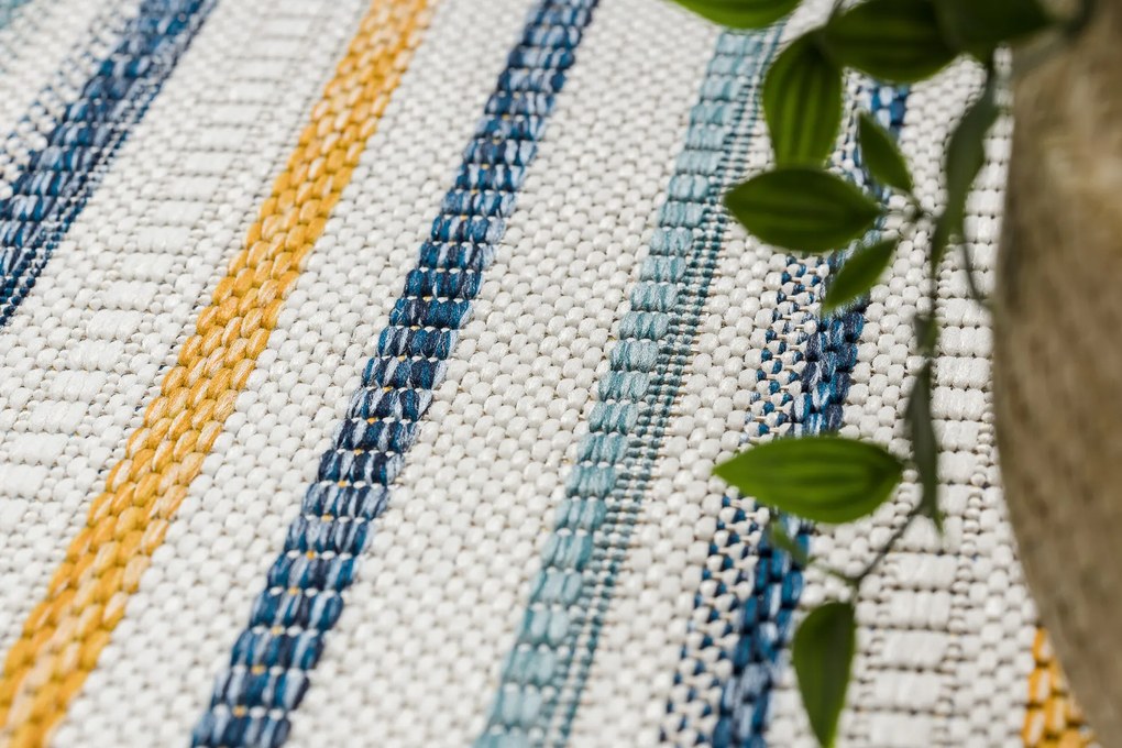 Koberec SISAL COOPER Pruhy, Etno 22237 ecru / tmavomodrý