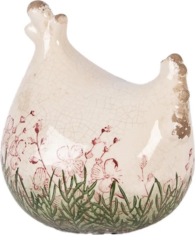 Béžová antik keramická sliepočka s kvetmi Rustic Flower - 12*11*13 cm