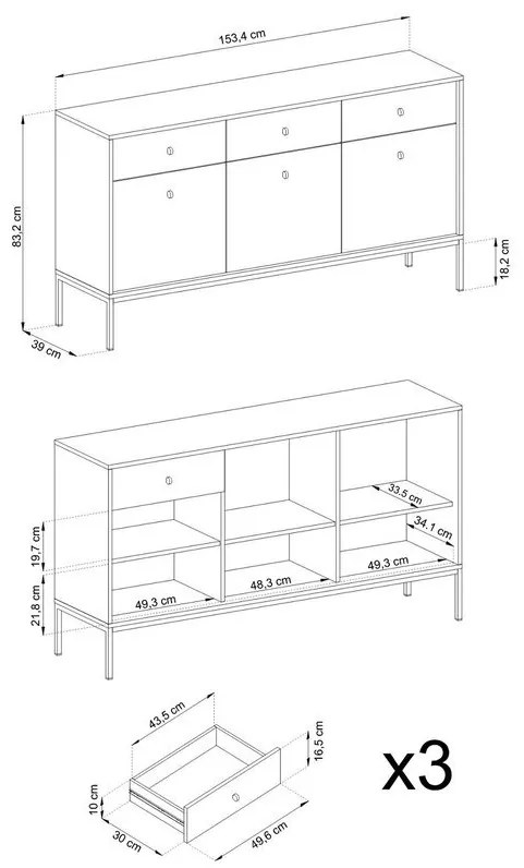 Komoda Mono II 154 cm modrá/zlatá