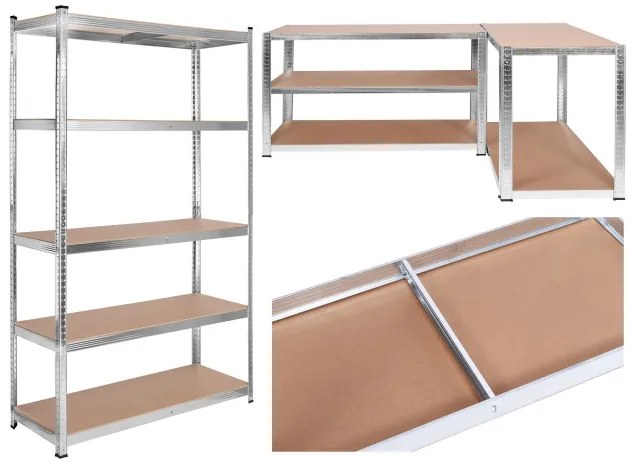 Regál 205x120x45 cm strieborný