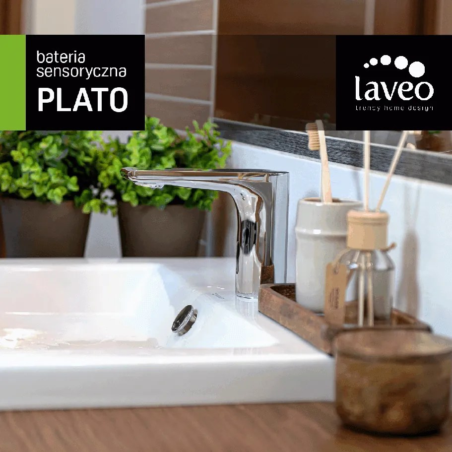 Laveo Plato, bezdotyková umývadlová batéria s integrovanou reguláciou teploty, stojanková, čierna, LAV-BLY_724R