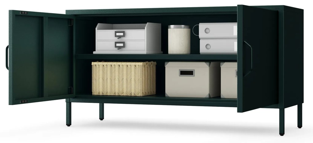 TV skrinka kovová na nožičkách fľaškovo zelená, 1150x595x400 mm: ROSA Modern
