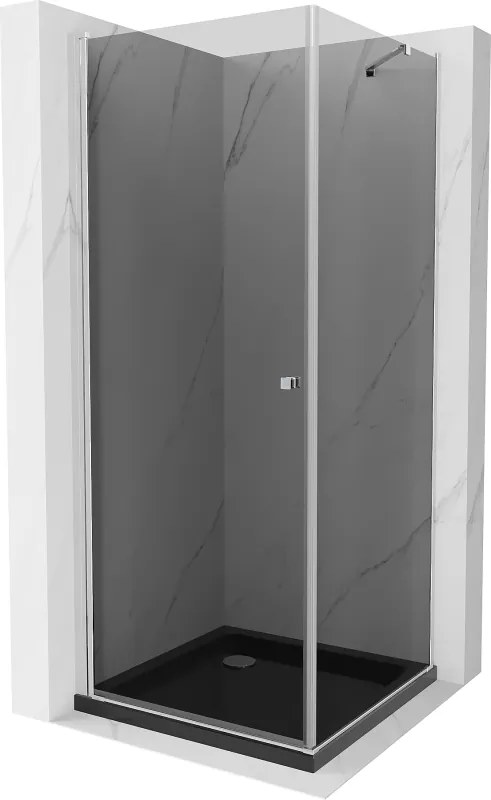 Mexen Pretoria, sprchovací kút 70 (dvere) x 70 (stena) cm, 6mm šedé sklo, chrómový profil + čierna sprchová vanička, 852-070-070-01-40-4070