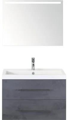 Kúpeľňový nábytkový set Sanox Straight farba čela betón antracitovo sivá ŠxVxH 80 x 170 x 40 cm s umývadlom z minerálnej liatiny a zrkadlom s LED osvetlením
