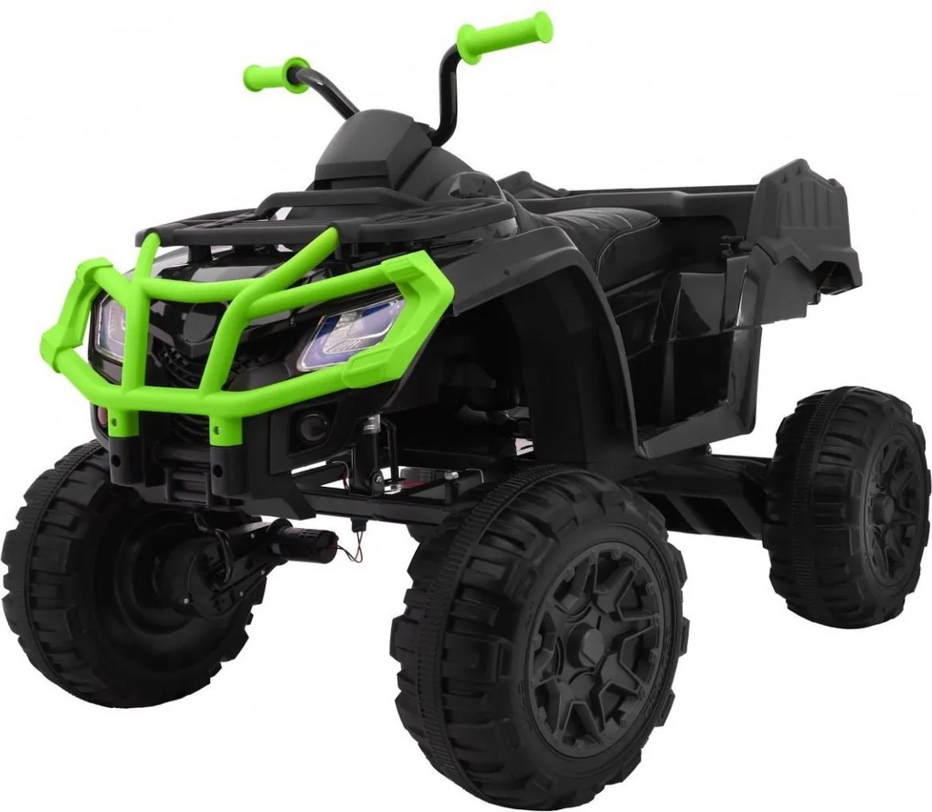 Ramiz Štvorkolka XL ATV 2,4 GHz na batérie pre deti čierna/zelená + diaľkové ovládanie + pohon 4x4 + nosič batožiny + pomalý štart + EVA + LED audio