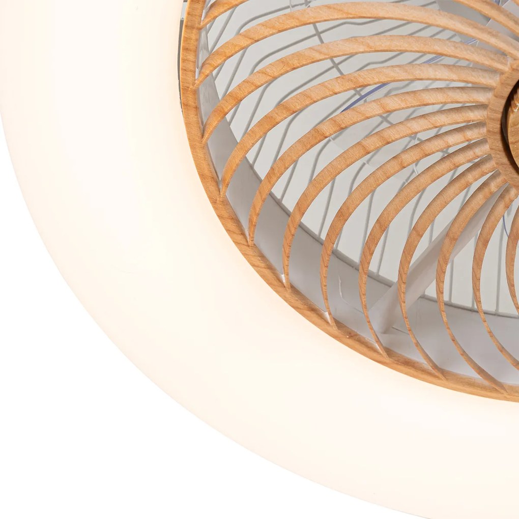 Stropný ventilátor biely s drevenou potlačou 55 cm vrátane LED stmievateľný s diaľkovým ovládaním - Clima