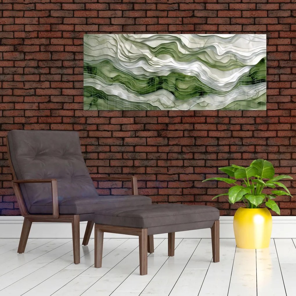 Obraz - Zelenobiele vlnky (120x50 cm)