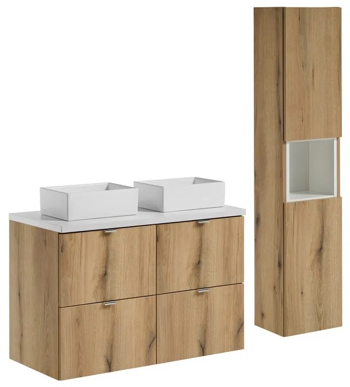 Koupelnová sestava Nova Oak s deskou a skříňkami 100 cm dub evoke/bílá