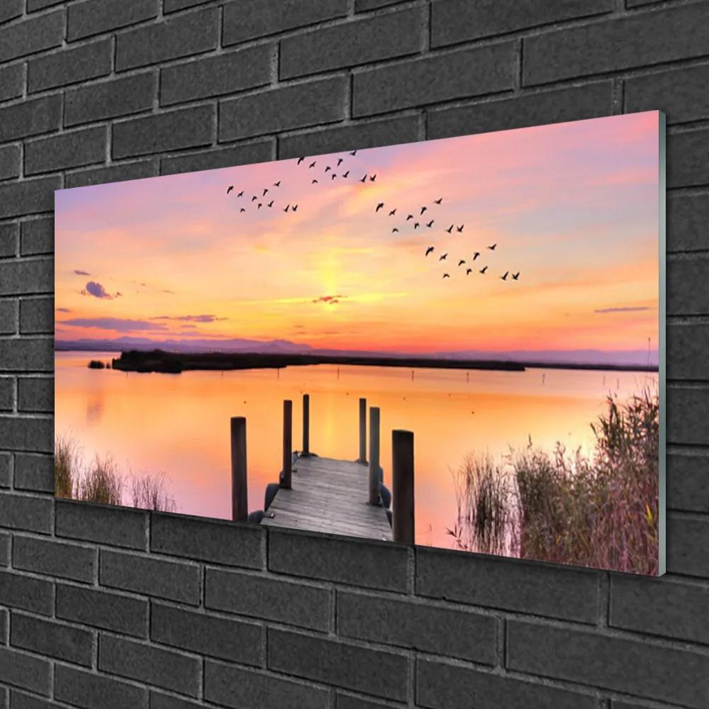 Skleneny obraz Mólo západ slnka jazero 120x60 cm